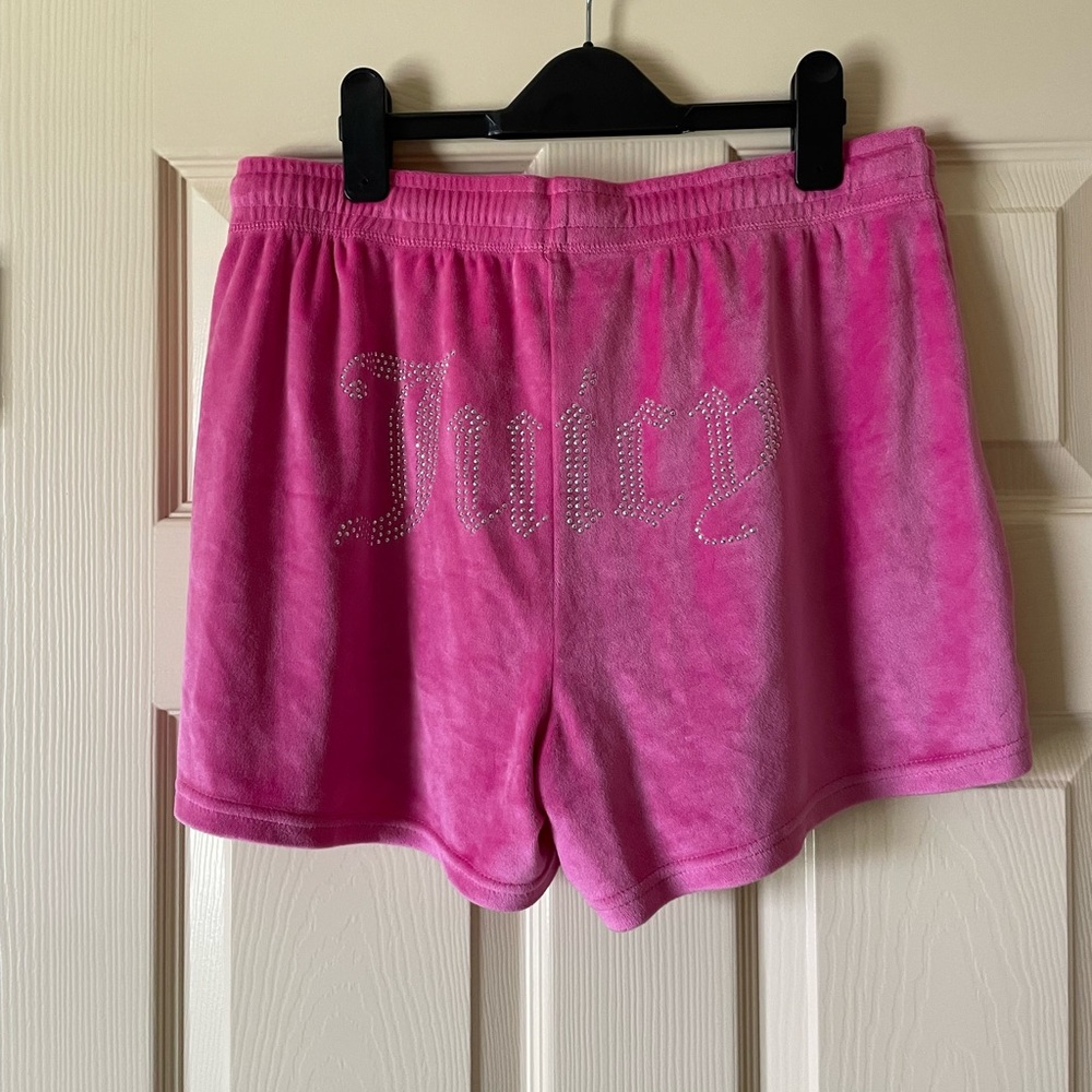 Juicy Couture Big Bling Diamond Rhinstone Pink Velour Velvet Track Shorts